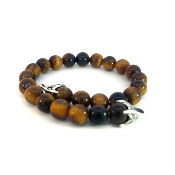 David Yurman Tiger Eye Prayer Bead Bracelet 8.5" Sterling Silver Estate DY537 - Picture 3 of 7